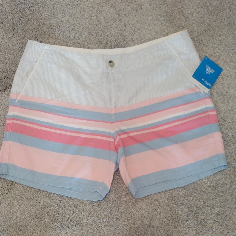 -Columbia Women's PFG/Casual Shorts - Pink and Blue Stripes NWT